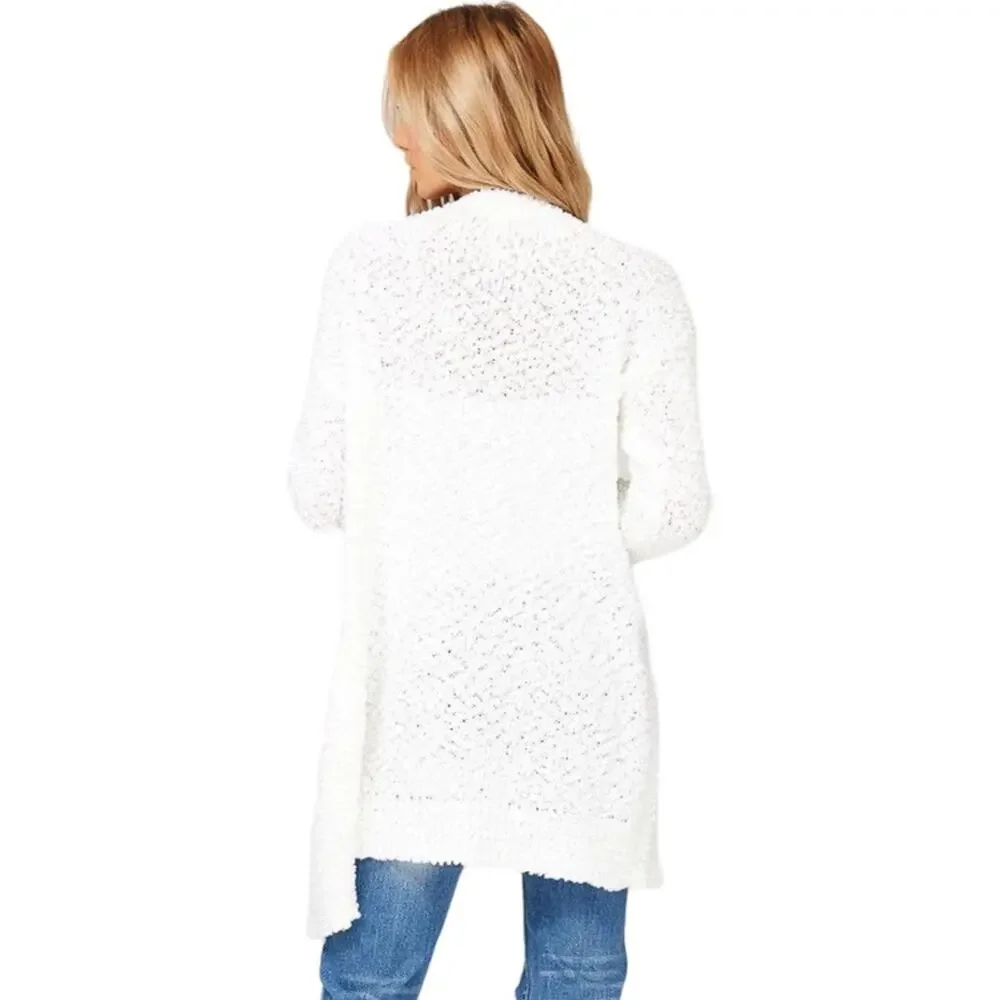 Listicle Ivory White Chunky Popcorn Knit Open Cardigan SZ M $49 - Picture 3 of 10